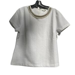 Adrienne Vittadini Pearlcore Cottagecore blouse pearl rhinestone embellished